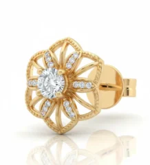 Diamond stud earring with round brilliant cut diamond in 18K yellow gold solitaire setting