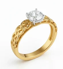 Vintage Halo Diamond Ring in 18K Gold with Engraved Band