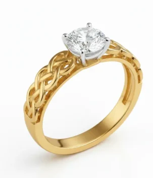Vintage Halo Diamond Ring in 18K Gold with Engraved Band