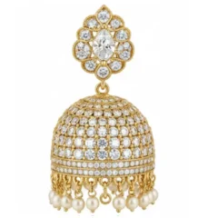 Gold gemstone jhumka earrings – traditional Indian earrings Rukmani Gems Bhopal