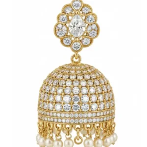 Gold gemstone jhumka earrings – traditional Indian earrings Rukmani Gems Bhopal