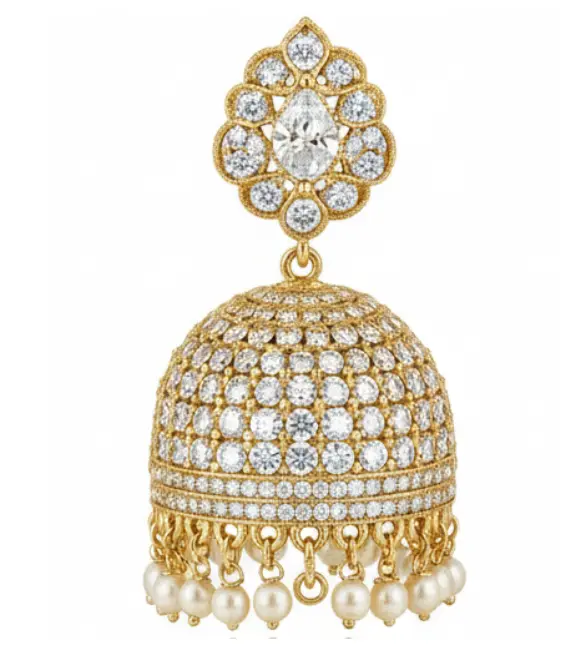 Gold gemstone jhumka earrings – traditional Indian earrings Rukmani Gems Bhopal