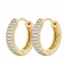 Diamond hoop earrings in 18K yellow gold with pave set diamonds