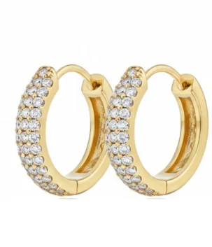 Diamond hoop earrings in 18K yellow gold with pave set diamonds