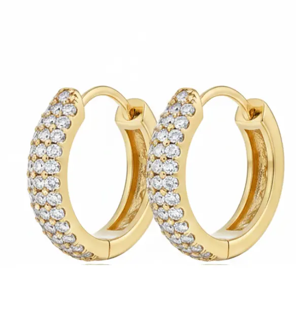 Diamond hoop earrings in 18K yellow gold with pave set diamonds