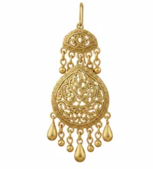 gold chandbali earrings 18K traditional filigree drop design