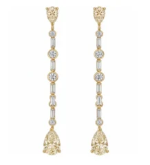 Diamond drop earrings with pear cut dangling diamonds in 18K yellow gold