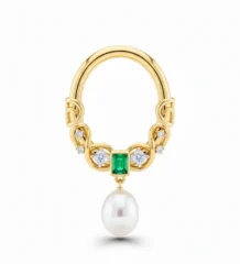 Emerald pearl septum ring 18K gold with diamonds