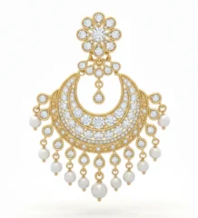 Chand earring gold pearl traditional crescent bridal earring