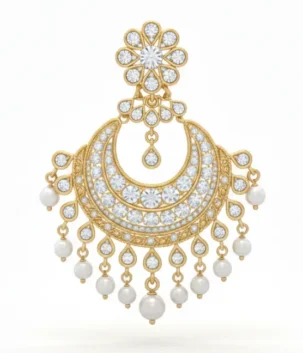 Chand earring gold pearl traditional crescent bridal earring