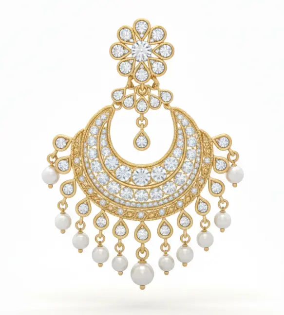 Chand earring gold pearl traditional crescent bridal earring